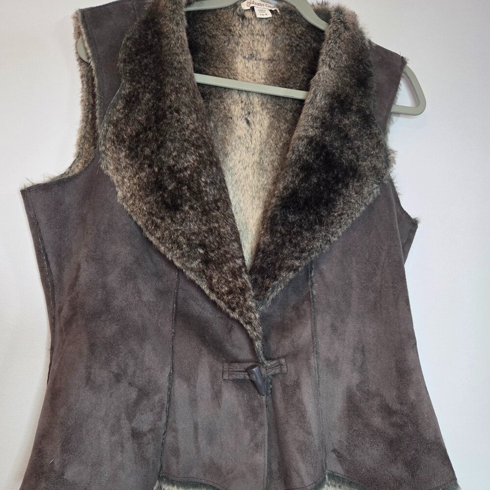 Coldwater Creek Faux Suede Vest Faux Fur-Lined Gray, Women's Size S
